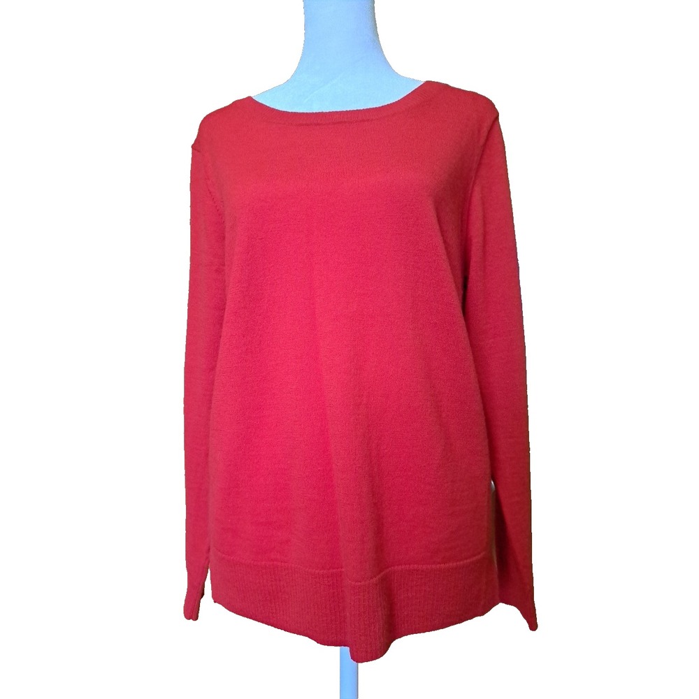 Cynthia Rowley Womens Extra Fine Merino Wool Sweater Red Crew Neck Pullover L